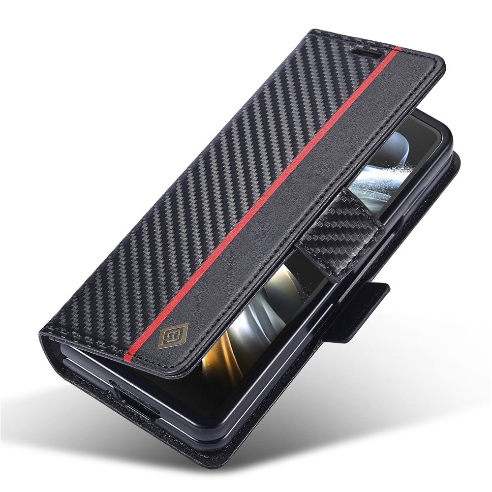 LC.IMEEKE For Samsung Galaxy Z Fold5 5G Phone Leather Cover Carbon Fiber Texture Stand Wallet Case