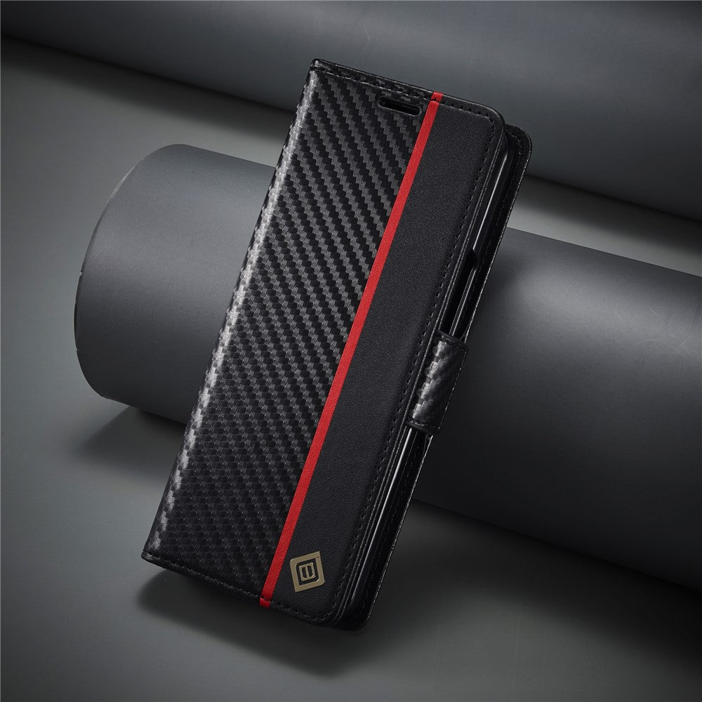 LC.IMEEKE For Samsung Galaxy Z Fold5 5G Phone Leather Cover Carbon Fiber Texture Stand Wallet Case