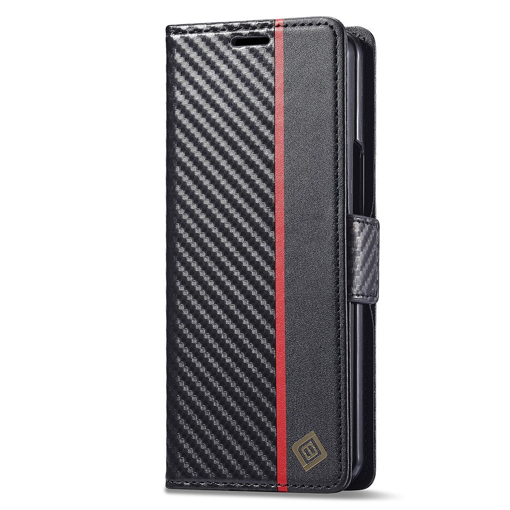 LC.IMEEKE For Samsung Galaxy Z Fold5 5G Phone Leather Cover Carbon Fiber Texture Stand Wallet Case