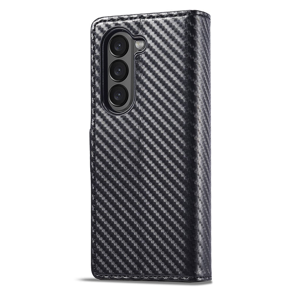 LC.IMEEKE For Samsung Galaxy Z Fold5 5G Phone Leather Cover Carbon Fiber Texture Stand Wallet Case