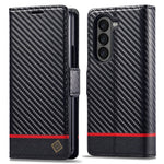 LC.IMEEKE For Samsung Galaxy Z Fold5 5G Phone Leather Cover Carbon Fiber Texture Stand Wallet Case