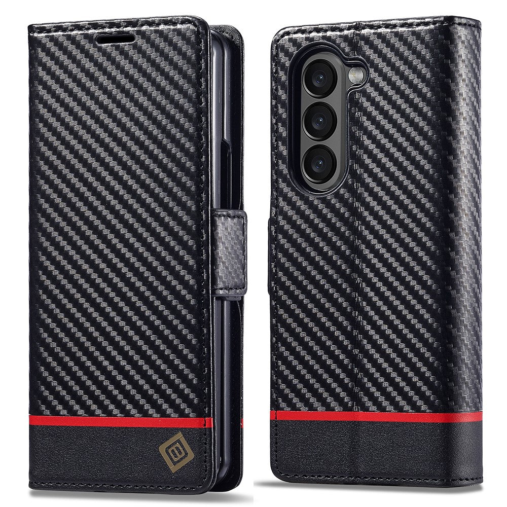 LC.IMEEKE For Samsung Galaxy Z Fold5 5G Phone Leather Cover Carbon Fiber Texture Stand Wallet Case