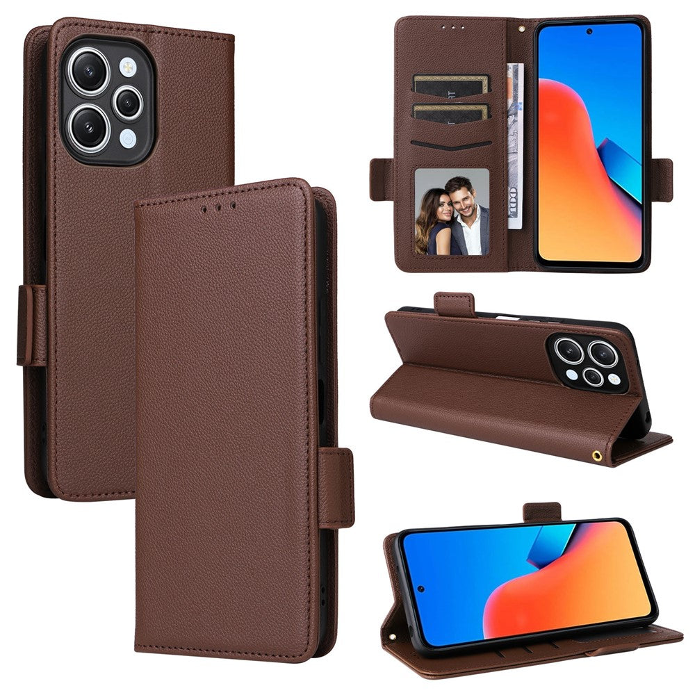 Xiaomi Redmi 12 4G / 12 5G (Global) / Note 12R 5G / Poco M6 Pro 5G Litchi Texture Stand Phone Case Anti-fall PU Leather Fold Cover