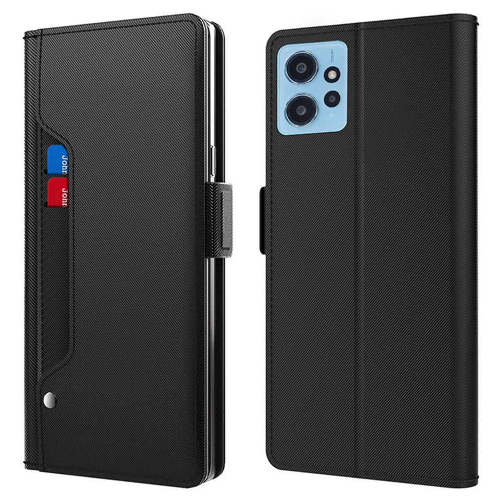 Silky Feeling Leather Case For Xiaomi Redmi Note 12 4G , Phone Stand Built-in Mirror Card Holder Shell Cover