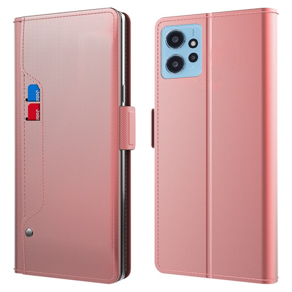 Silky Feeling Leather Case For Xiaomi Redmi Note 12 4G , Phone Stand Built-in Mirror Card Holder Shell Cover