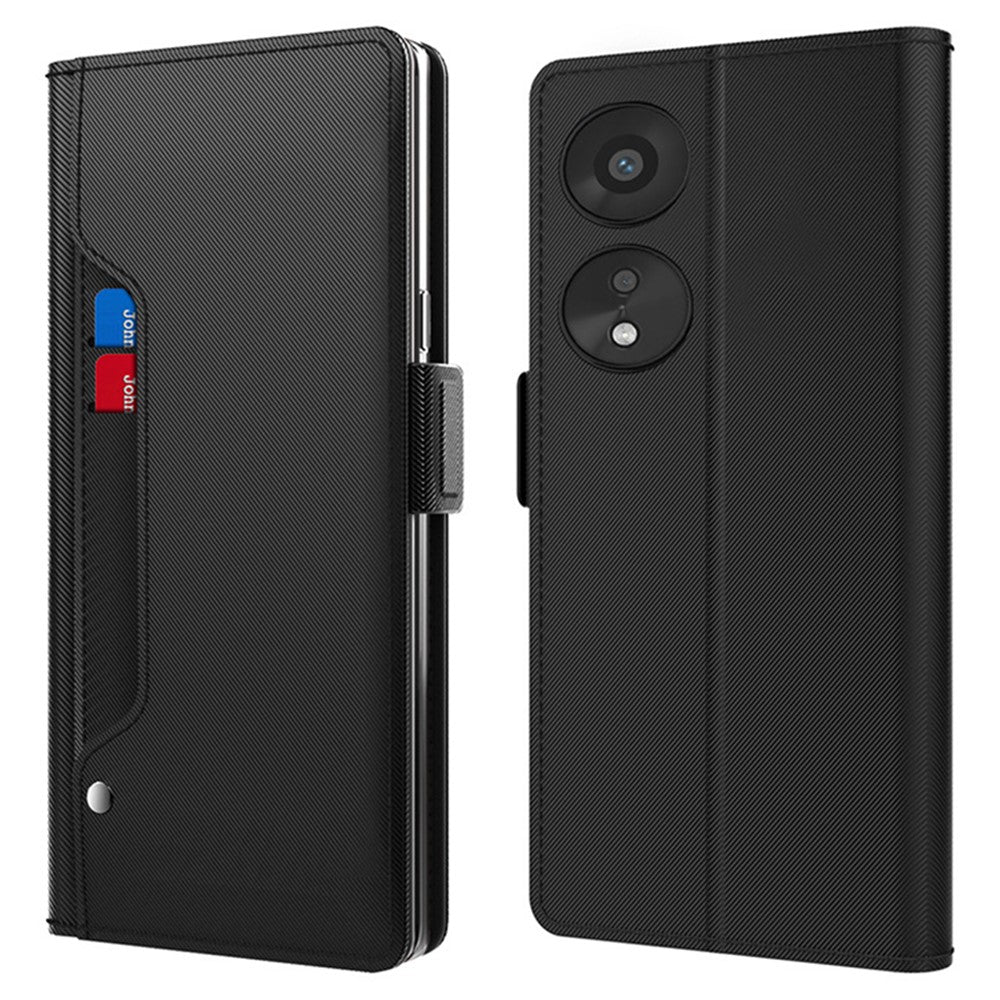 PU Leather Mobile Phone Case for Oppo A78 5G , Built-in Mirror Card Holder Phone Stand Cover Shell
