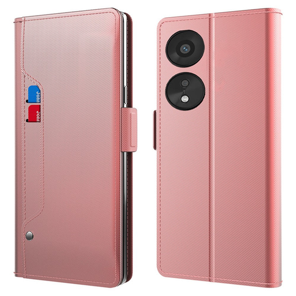 PU Leather Mobile Phone Case for Oppo A78 5G , Built-in Mirror Card Holder Phone Stand Cover Shell