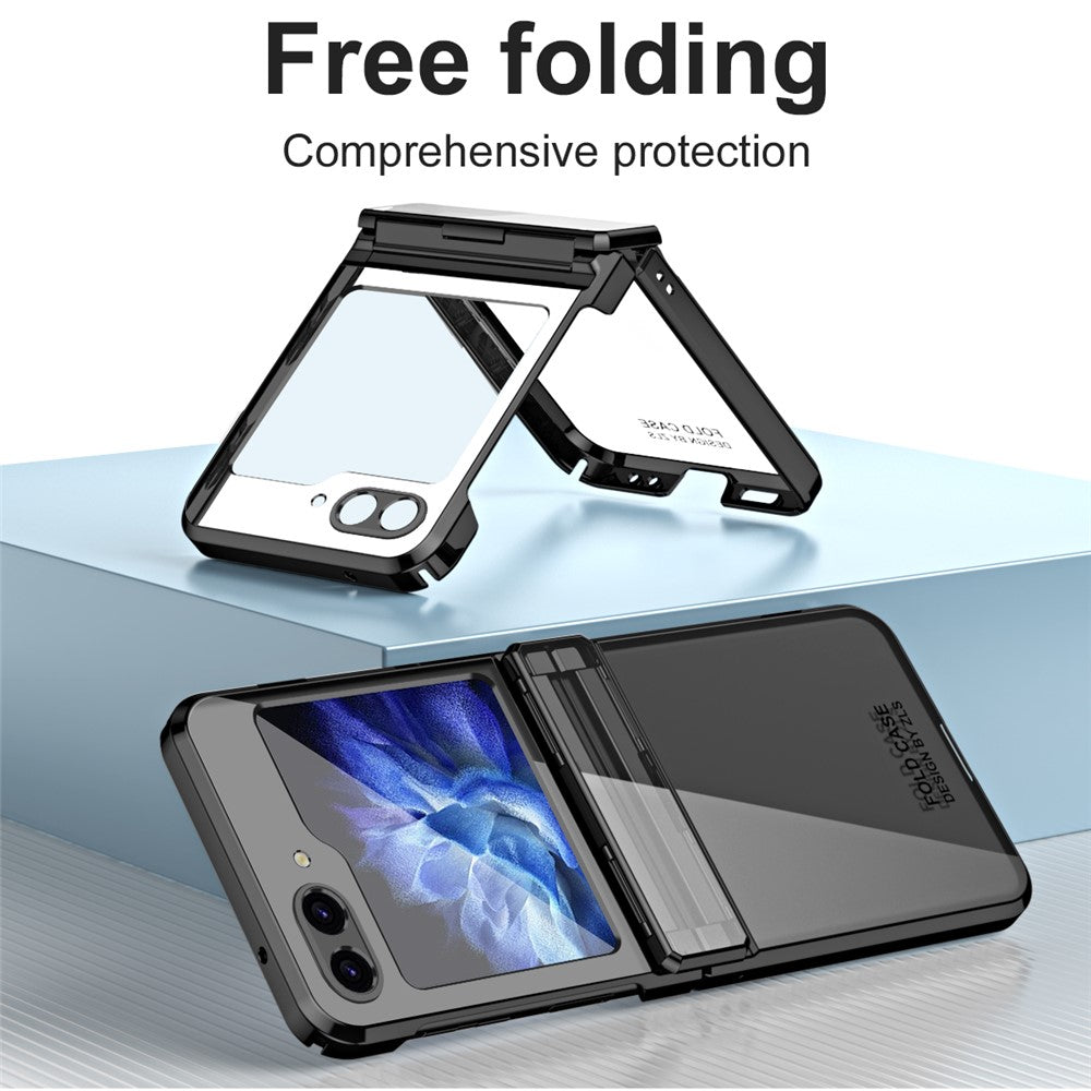 Til Samsung Galaxy Z Flip5 5G Stødsikkert Hårdt PC-cover Galvaniseret Telefonbeskyttelsesetui Indbygget Glasfilm
