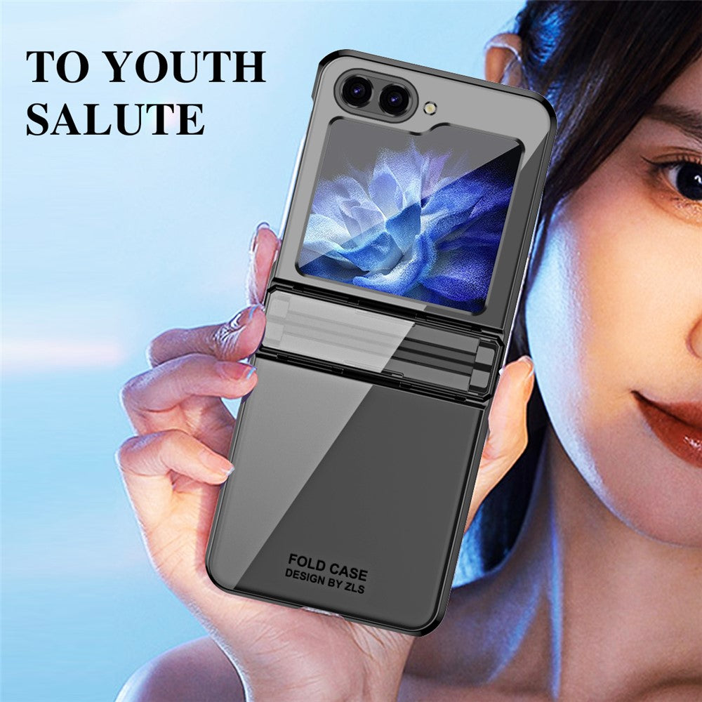 Til Samsung Galaxy Z Flip5 5G Stødsikkert Hårdt PC-cover Galvaniseret Telefonbeskyttelsesetui Indbygget Glasfilm
