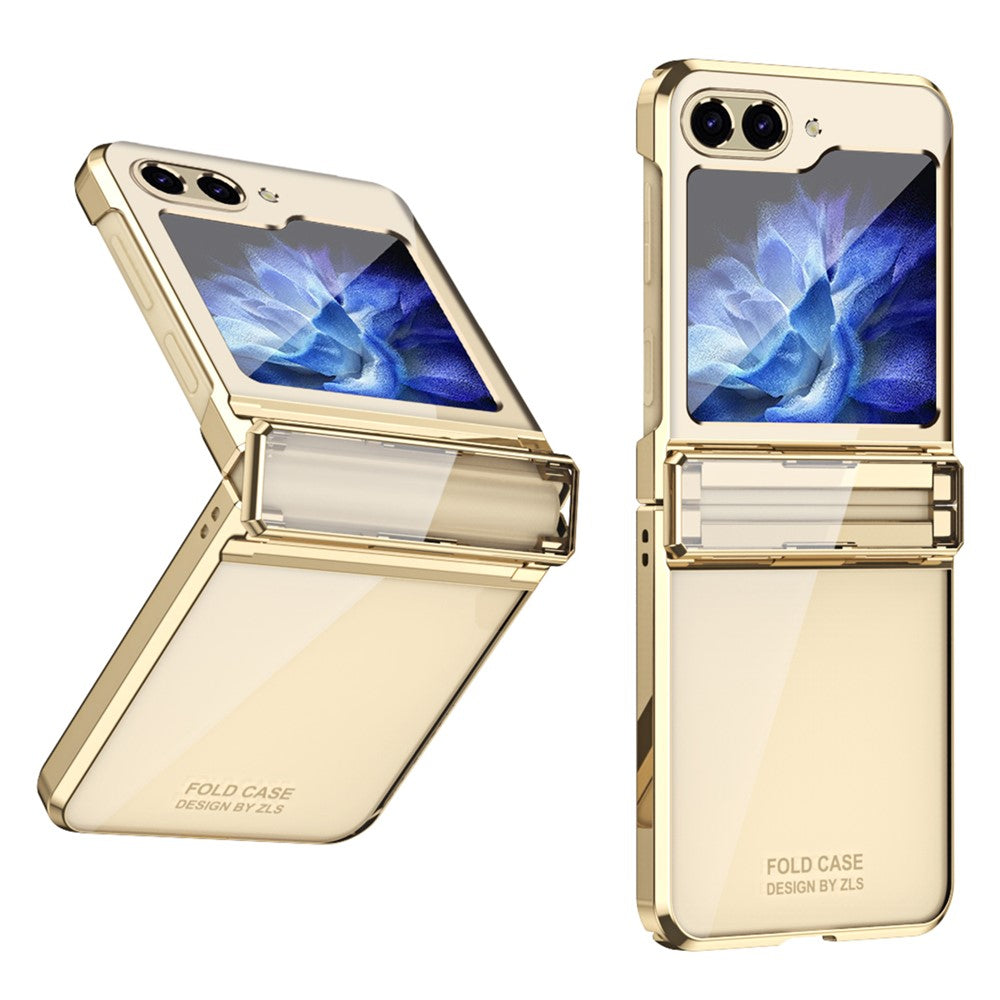 Til Samsung Galaxy Z Flip5 5G Stødsikkert Hårdt PC-cover Galvaniseret Telefonbeskyttelsesetui Indbygget Glasfilm