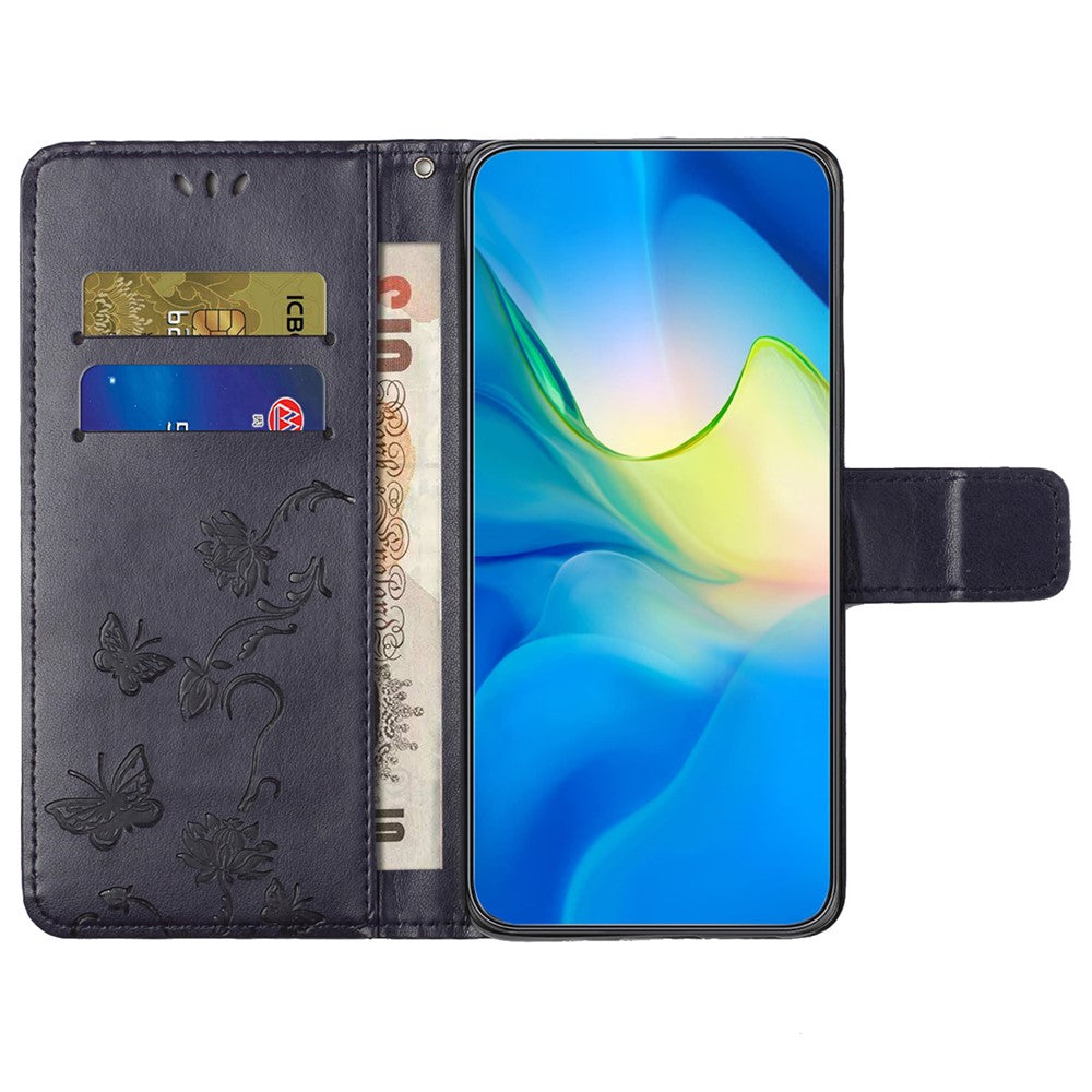 For Xiaomi Redmi 12 4G Wallet Stand Phone Case Butterfly Flower Imprinted PU Leather Cover