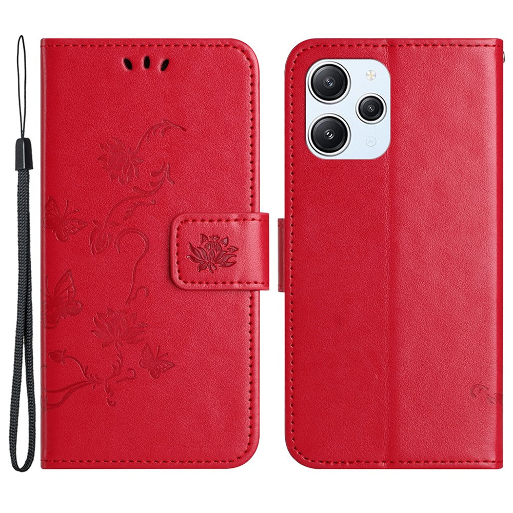 For Xiaomi Redmi 12 4G Wallet Stand Phone Case Butterfly Flower Imprinted PU Leather Cover