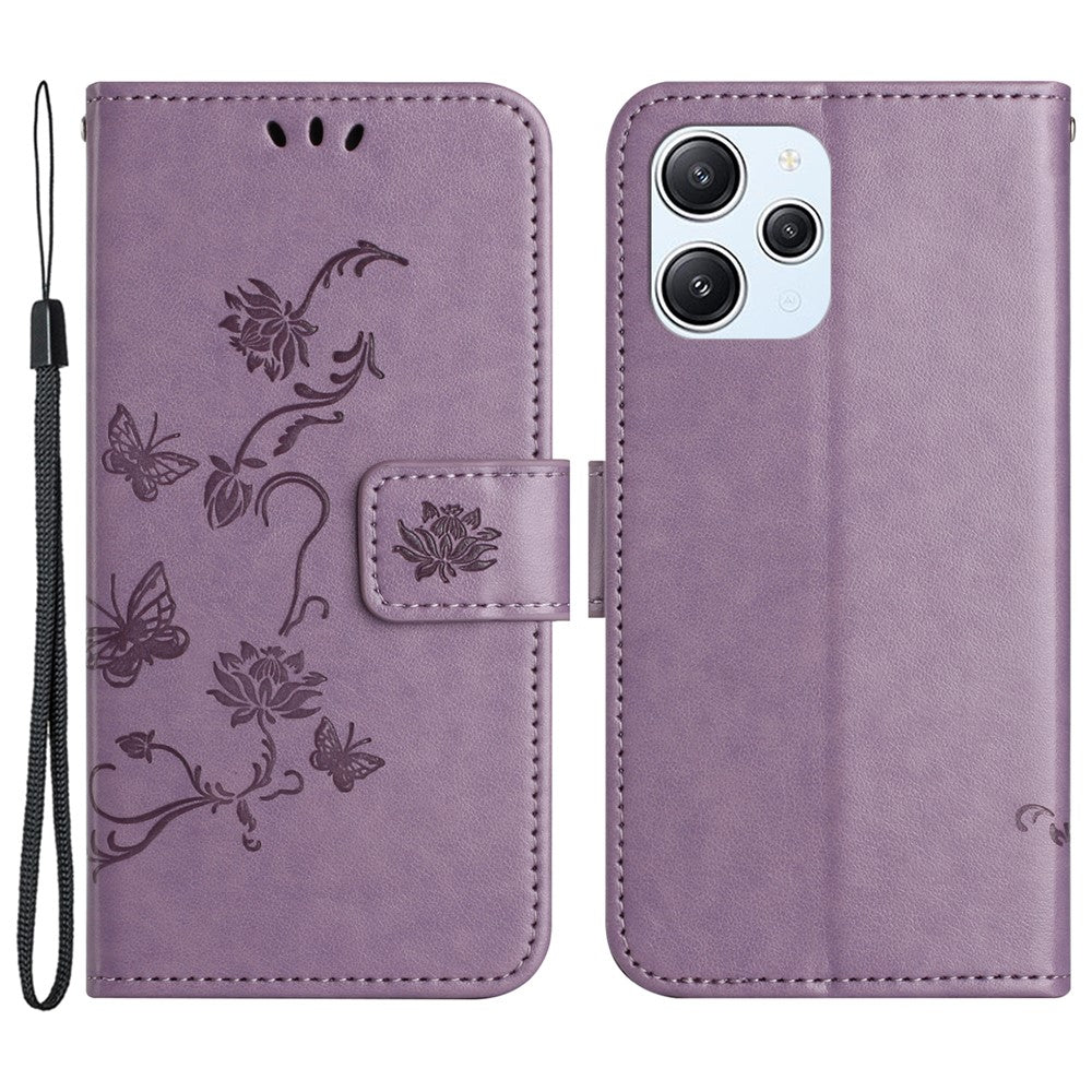 For Xiaomi Redmi 12 4G Wallet Stand Phone Case Butterfly Flower Imprinted PU Leather Cover