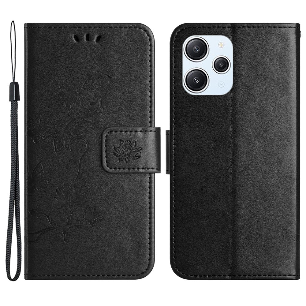 For Xiaomi Redmi 12 4G Wallet Stand Phone Case Butterfly Flower Imprinted PU Leather Cover