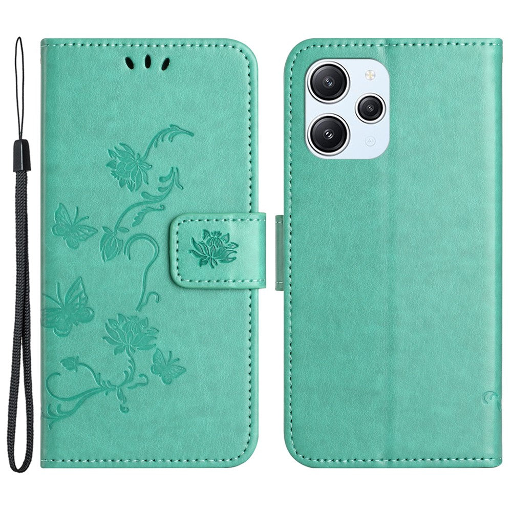 For Xiaomi Redmi 12 4G Wallet Stand Phone Case Butterfly Flower Imprinted PU Leather Cover