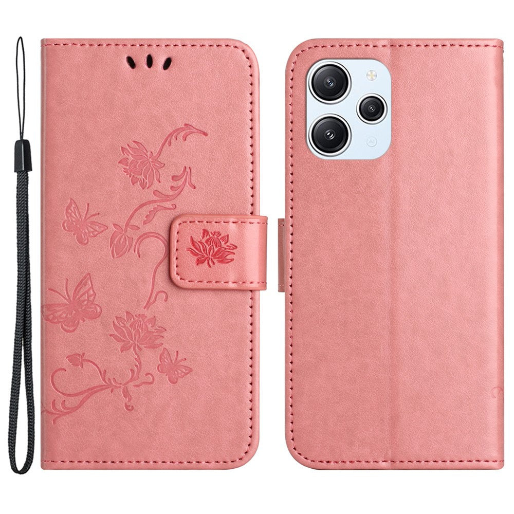 For Xiaomi Redmi 12 4G Wallet Stand Phone Case Butterfly Flower Imprinted PU Leather Cover
