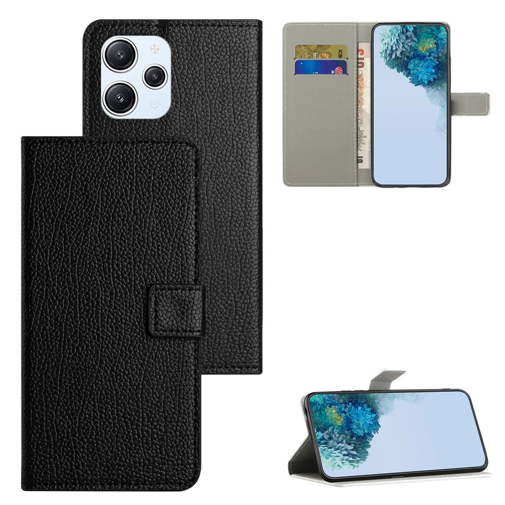 For Xiaomi Redmi 12 4G Litchi Texture Wallet Phone Case PU Leather Full Protection Stand Cover