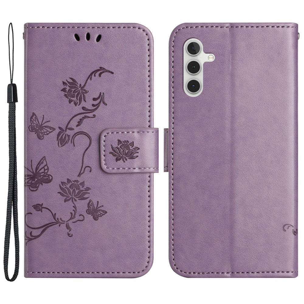 For Samsung Galaxy S23 FE PU Leather Wallet Phone Case Butterfly Flower Imprinted Stand Cover