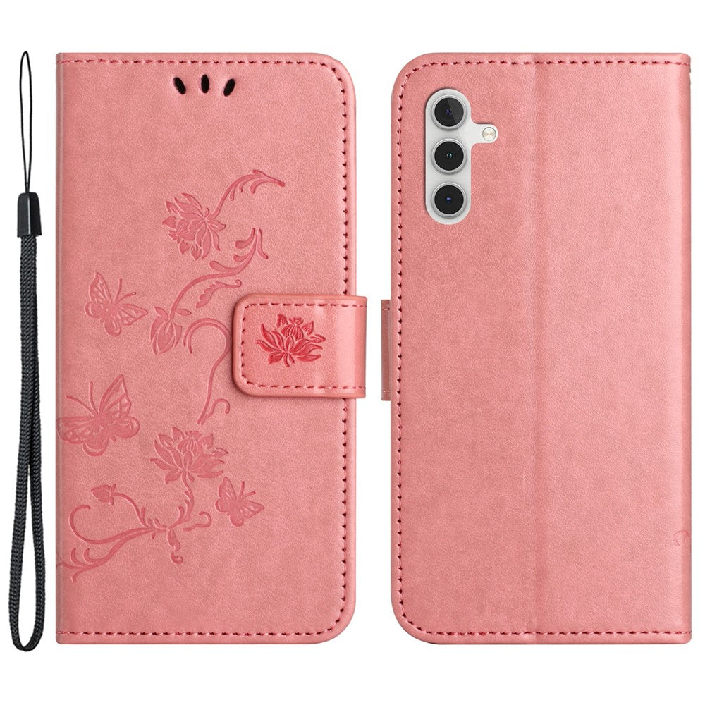 For Samsung Galaxy S23 FE PU Leather Wallet Phone Case Butterfly Flower Imprinted Stand Cover