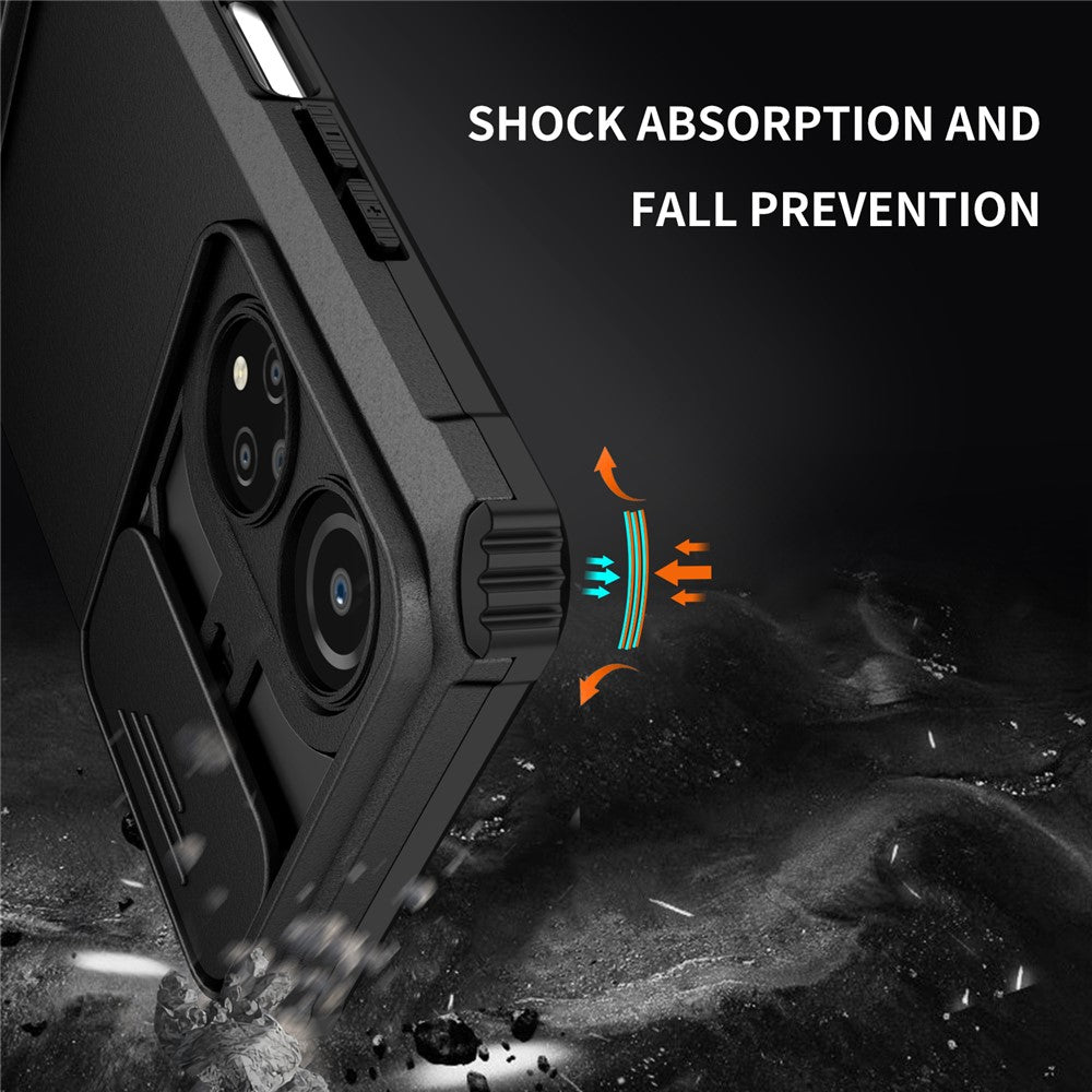 For Honor X7 Slide Camera Lid PC+TPU Cover Anti-drop Kickstand Phone Case