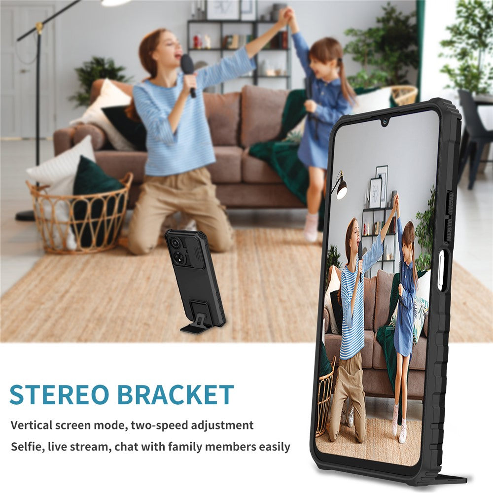 For Honor X7 Slide Camera Lid PC+TPU Cover Anti-drop Kickstand Phone Case