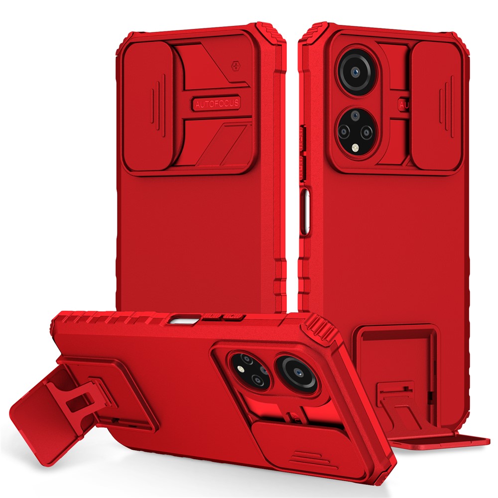 For Honor X7 Slide Camera Lid PC+TPU Cover Anti-drop Kickstand Phone Case
