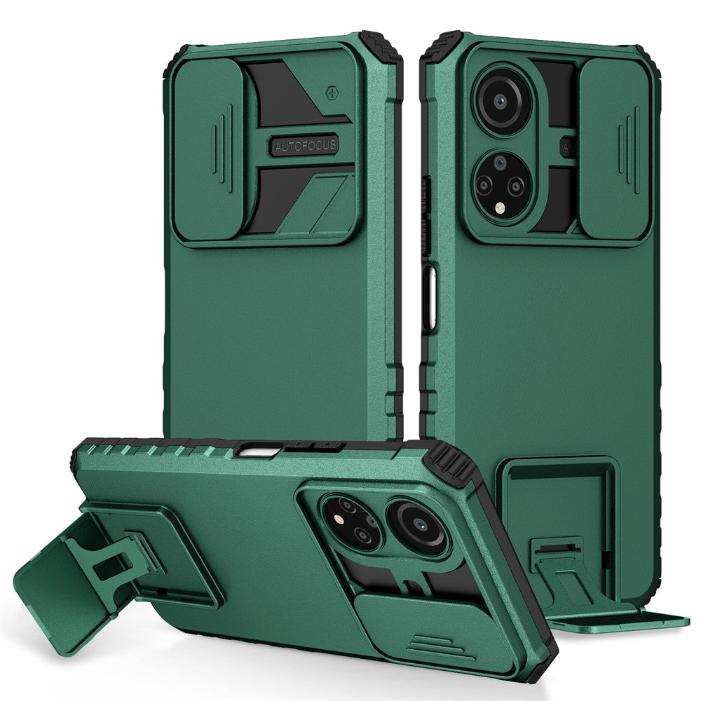 For Honor X7 Slide Camera Lid PC+TPU Cover Anti-drop Kickstand Phone Case