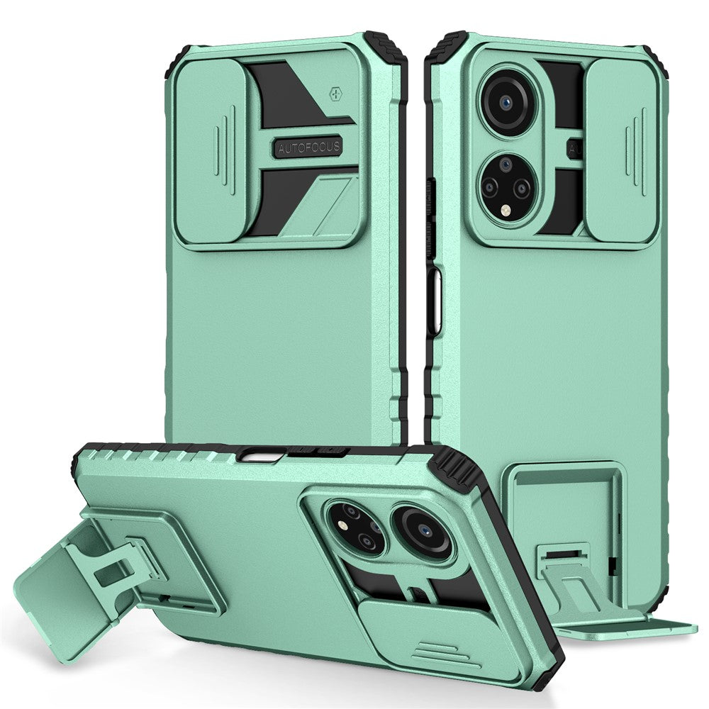 For Honor X7 Slide Camera Lid PC+TPU Cover Anti-drop Kickstand Phone Case