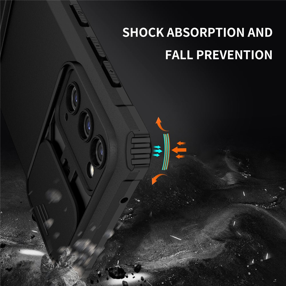 Samsung Galaxy S20 FE 4G / FE 5G / Lite / FE 2022 Skjutbart kameralock Bakstycke Stativ PC+TPU mobilskal