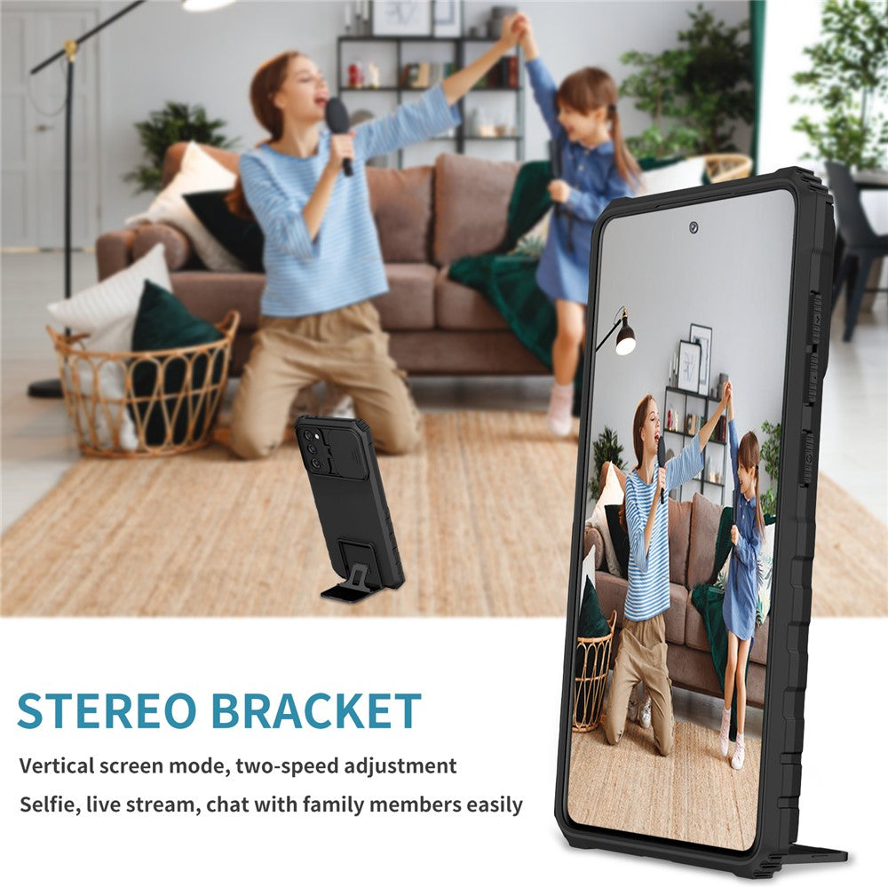 Samsung Galaxy S20 FE 4G / FE 5G / Lite / FE 2022 Skjutbart kameralock Bakstycke Stativ PC+TPU mobilskal