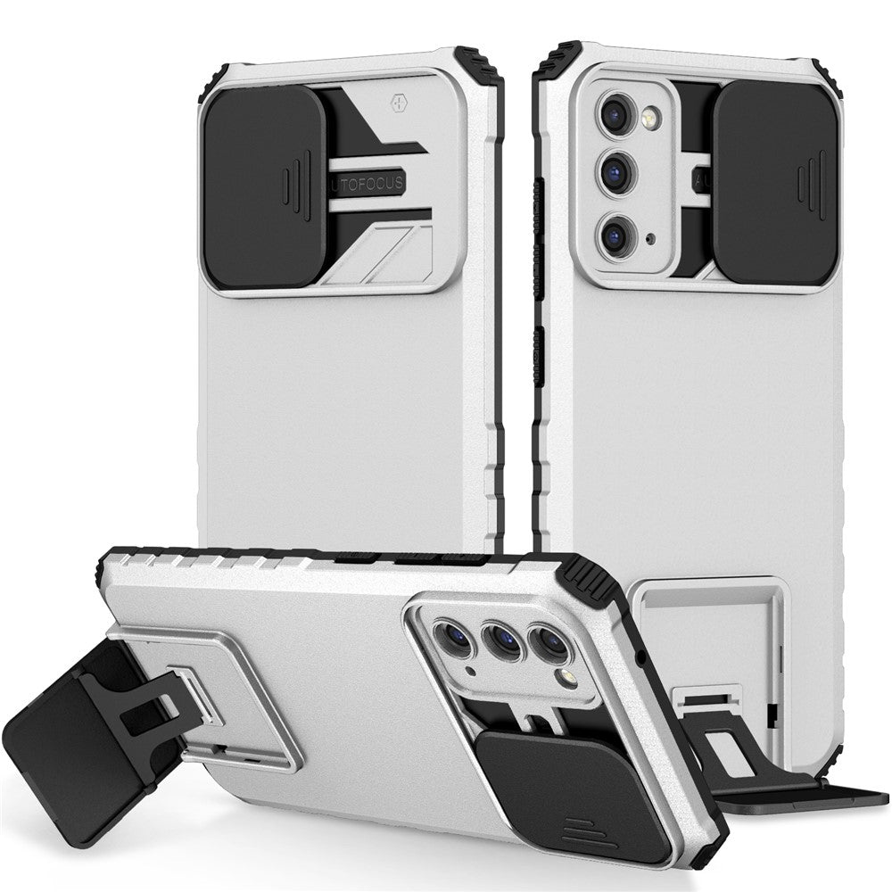 Samsung Galaxy S20 FE 4G / FE 5G / Lite / FE 2022 Skjutbart kameralock Bakstycke Stativ PC+TPU mobilskal