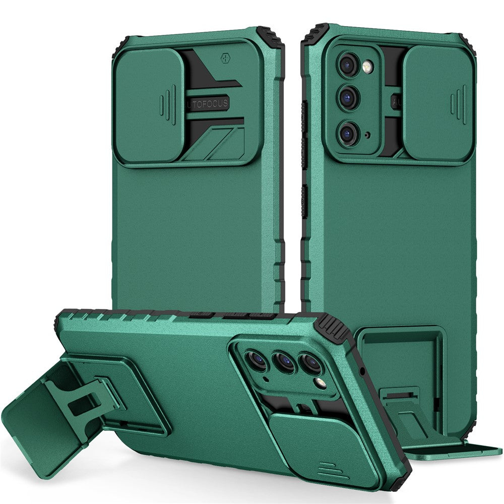Samsung Galaxy S20 FE 4G / FE 5G / Lite / FE 2022 Skjutbart kameralock Bakstycke Stativ PC+TPU mobilskal