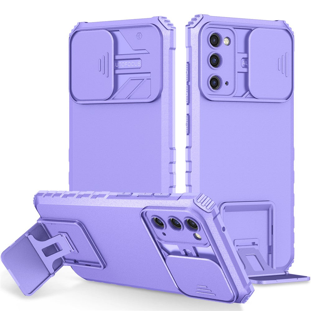 Samsung Galaxy S20 FE 4G / FE 5G / Lite / FE 2022 Skjutbart kameralock Bakstycke Stativ PC+TPU mobilskal
