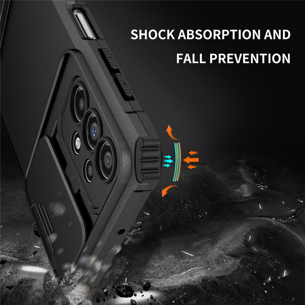 For Samsung Galaxy A23 4G / A23 5G (Global Version) Slide Camera Lid Phone Case PC+TPU Kickstand Cover