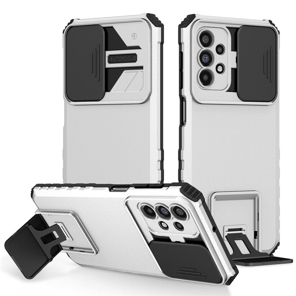 For Samsung Galaxy A23 4G / A23 5G (Global Version) Slide Camera Lid Phone Case PC+TPU Kickstand Cover