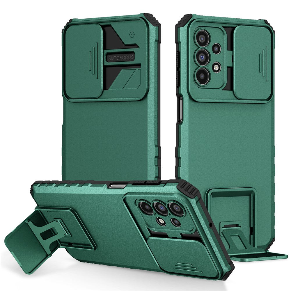 For Samsung Galaxy A23 4G / A23 5G (Global Version) Slide Camera Lid Phone Case PC+TPU Kickstand Cover