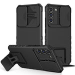 For Samsung Galaxy S22+ 5G Slide Lens Shield Anti-fall Cover Kickstand PC+TPU Phone Case