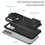 For Samsung Galaxy S22+ 5G Slide Lens Shield Anti-fall Cover Kickstand PC+TPU Phone Case