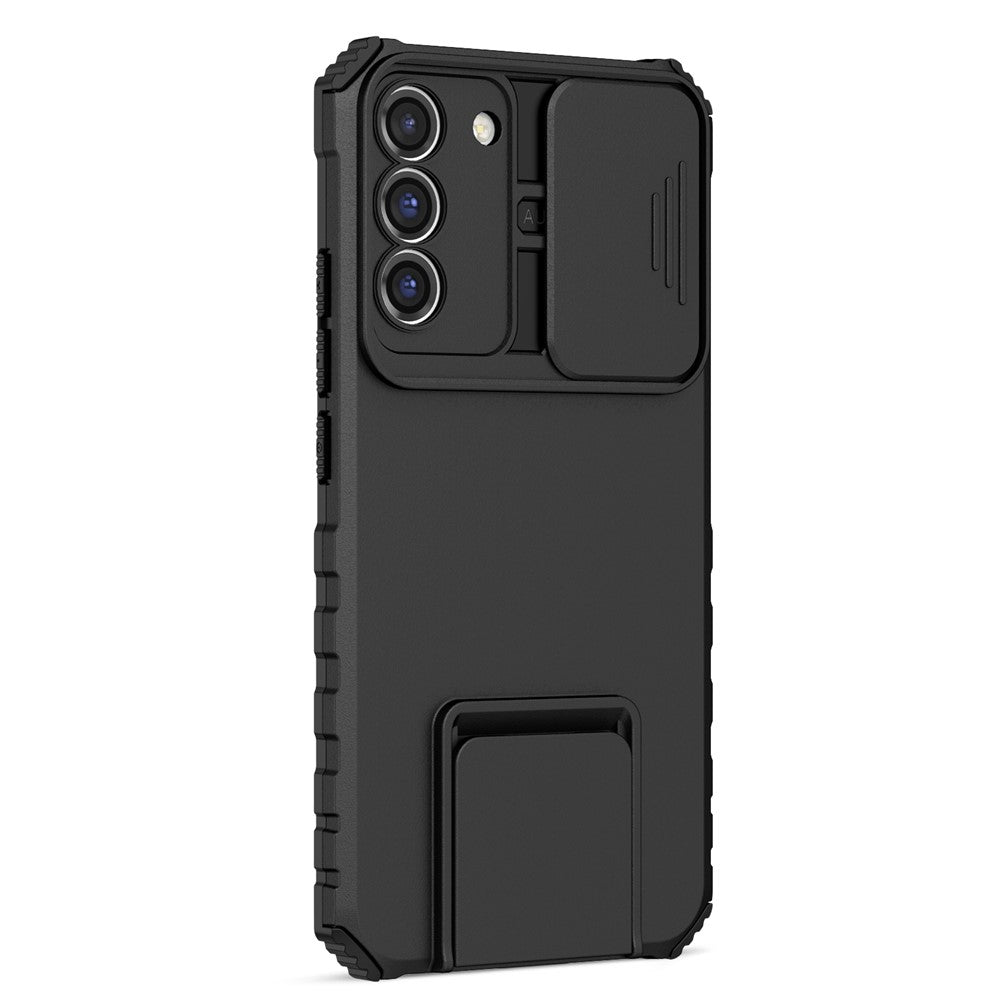 For Samsung Galaxy S22+ 5G Slide Lens Shield Anti-fall Cover Kickstand PC+TPU Phone Case