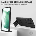 For Samsung Galaxy S22+ 5G Slide Lens Shield Anti-fall Cover Kickstand PC+TPU Phone Case