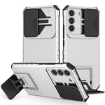 For Samsung Galaxy S22+ 5G Slide Lens Shield Anti-fall Cover Kickstand PC+TPU Phone Case