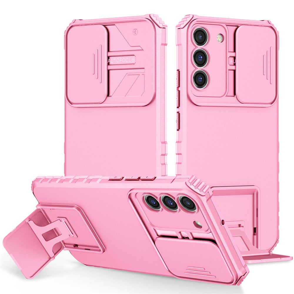 For Samsung Galaxy S22+ 5G Slide Lens Shield Anti-fall Cover Kickstand PC+TPU Phone Case