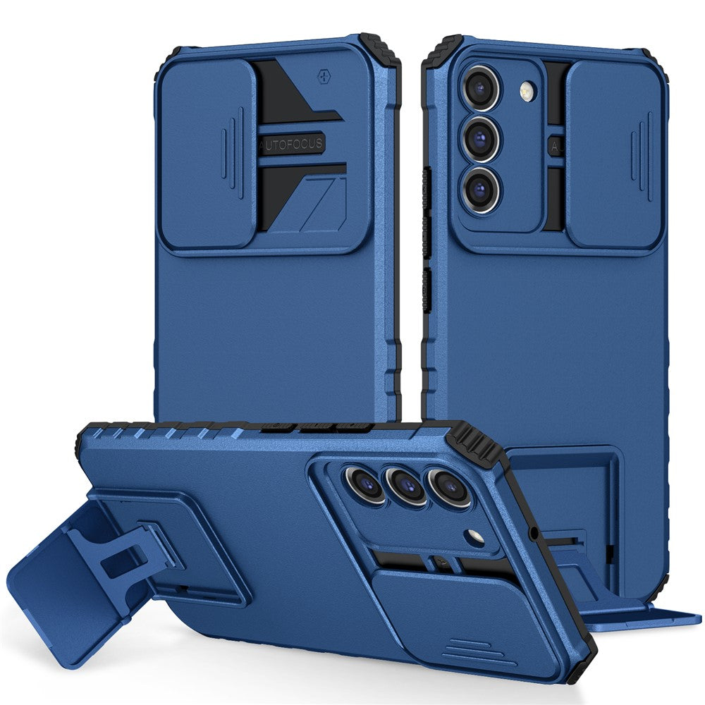 For Samsung Galaxy S22+ 5G Slide Lens Shield Anti-fall Cover Kickstand PC+TPU Phone Case