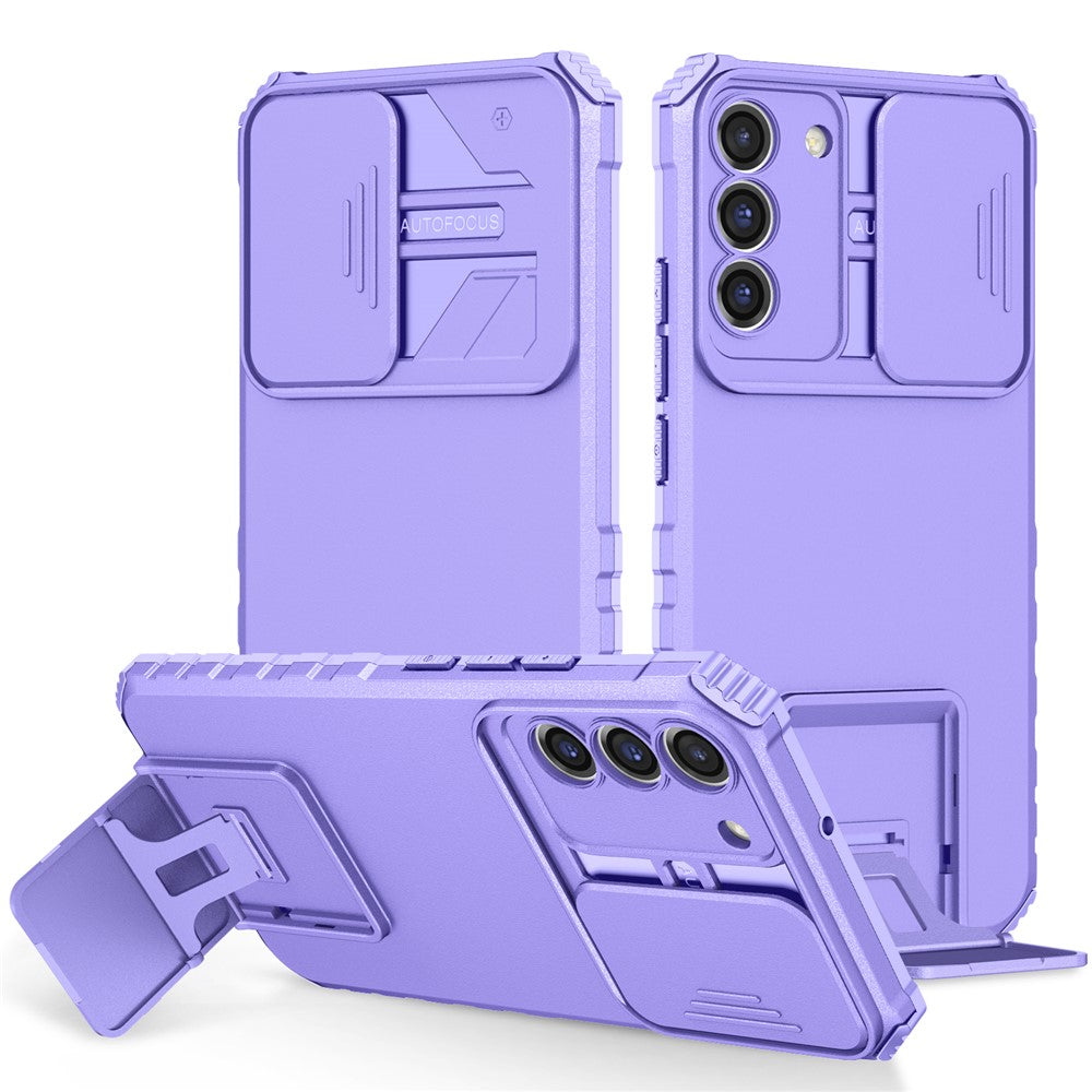 For Samsung Galaxy S22+ 5G Slide Lens Shield Anti-fall Cover Kickstand PC+TPU Phone Case