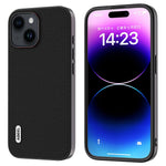 ABEEL For iPhone 15 Shockproof Phone Cover Genuine Cow Leather Coated PC+TPU Textured Case