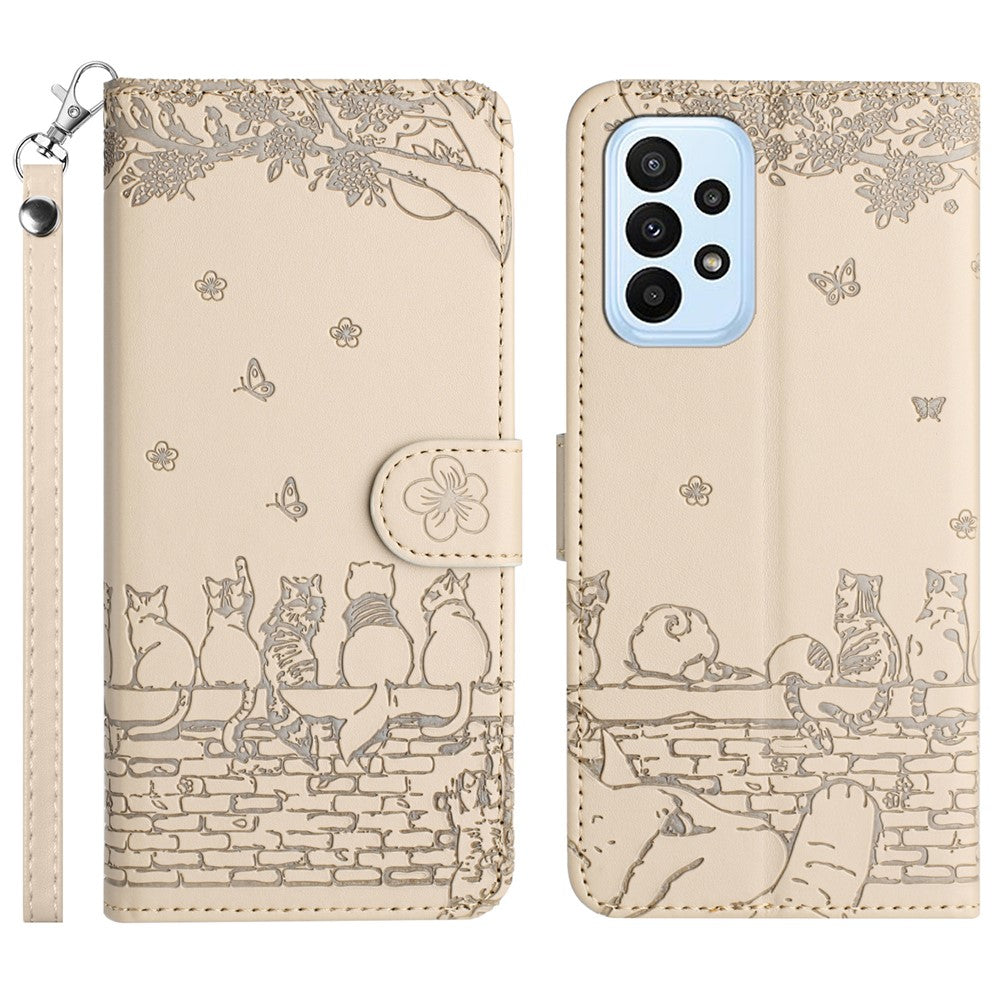 For Samsung Galaxy A53 5G Wallet Phone Cover Imprinted Wall Cats Leather Stand  Phone Case with Strap