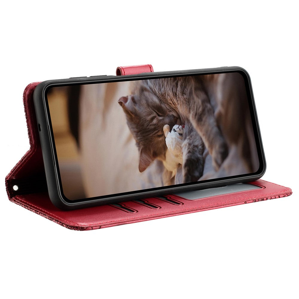 Til Samsung Galaxy A33 5G Læder Stand Pung Telefoncover Præget Væg Katte Telefonetui med Rem