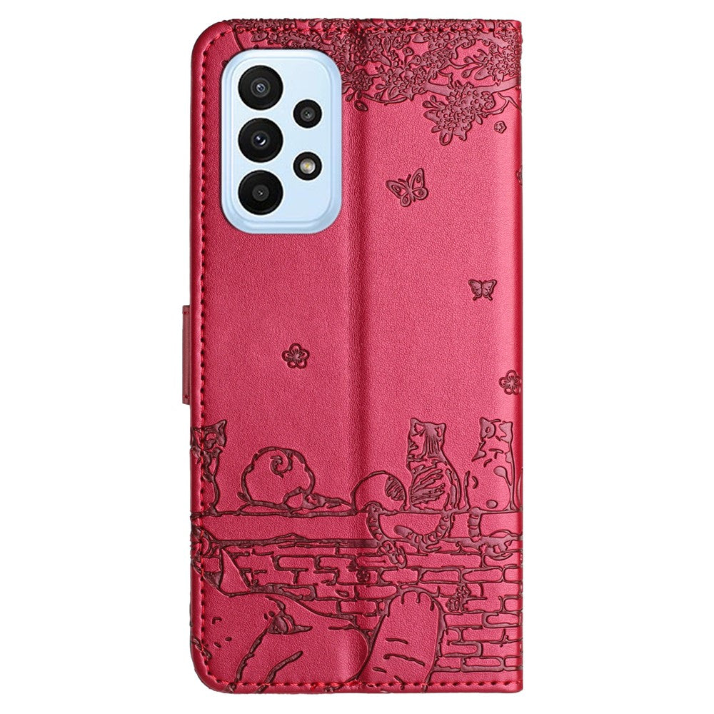 Til Samsung Galaxy A33 5G Læder Stand Pung Telefoncover Præget Væg Katte Telefonetui med Rem