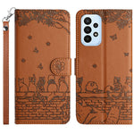 Til Samsung Galaxy A33 5G Læder Stand Pung Telefoncover Præget Væg Katte Telefonetui med Rem