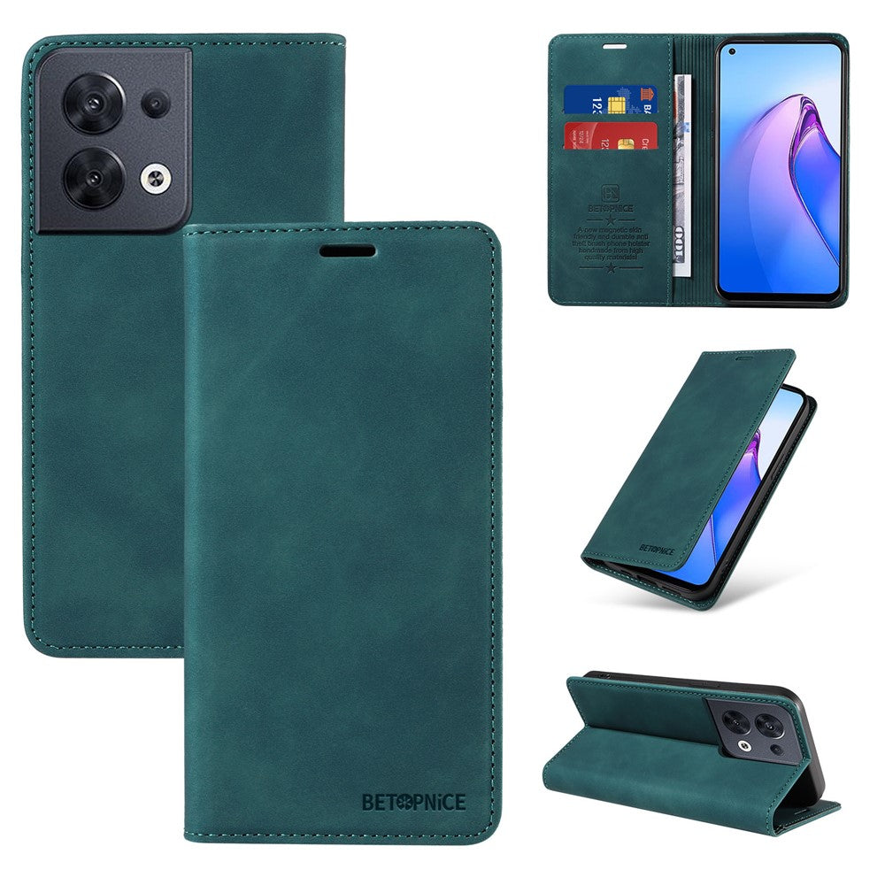 BETOPNICE 003 Wallet Shell for Oppo Reno8 5G (Global Version) RFID Blocking Leather Phone Case Stand Cover